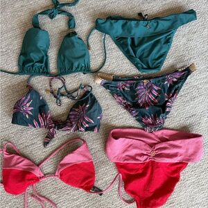 Vix Mixed Bikini Set Lot - Teal, Dark Green Floral, Pink & Red